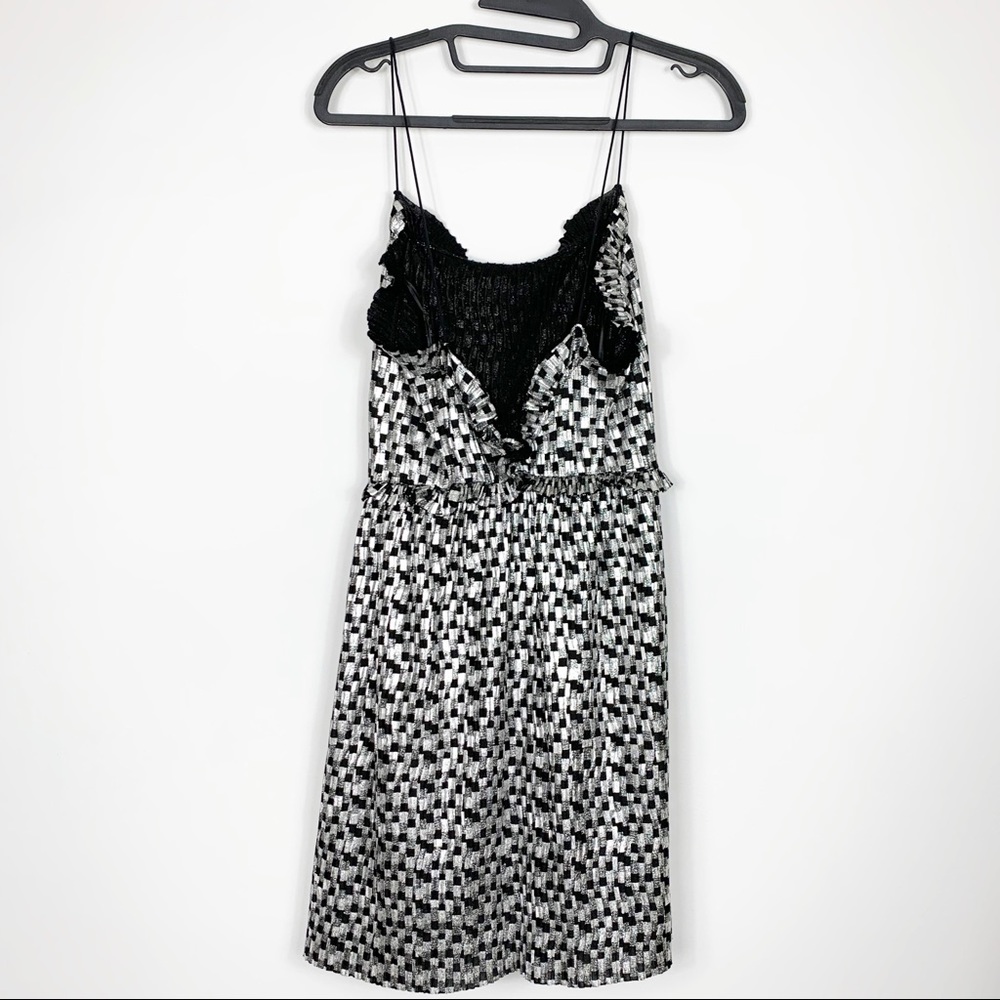 Zara Metallic Silver & Black Night Out Dress Small - Picture 8 of 13